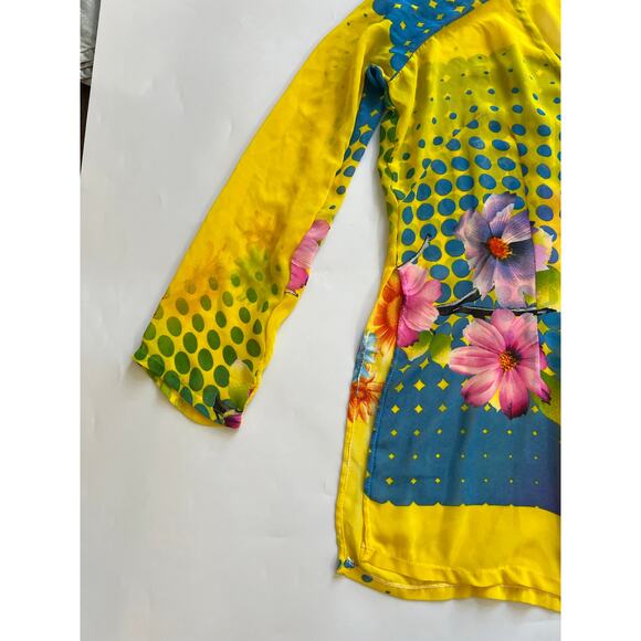READ Kim Lai Silk Floral Sheer Button Down Long Sleeve Blouse Womens XS Small - Picture 10 of 16